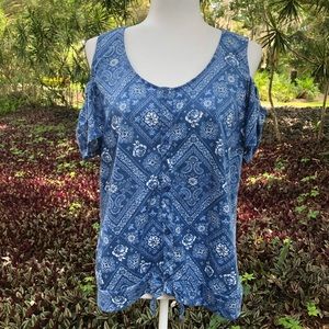French Laundry Blue & White Scoop Neck Top